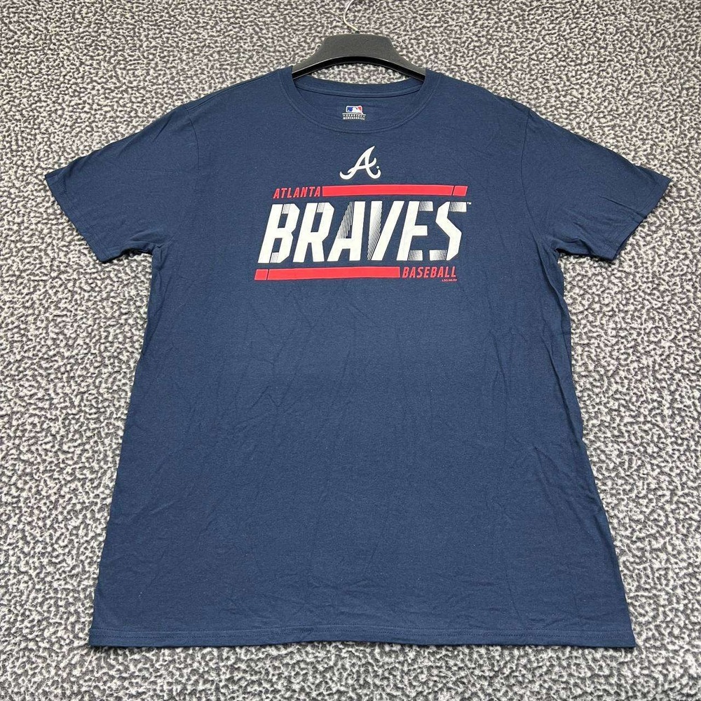 Atlanta Braves Shirt Men Large Blue MLB Short Sleeve Crew Neck Cotton New L